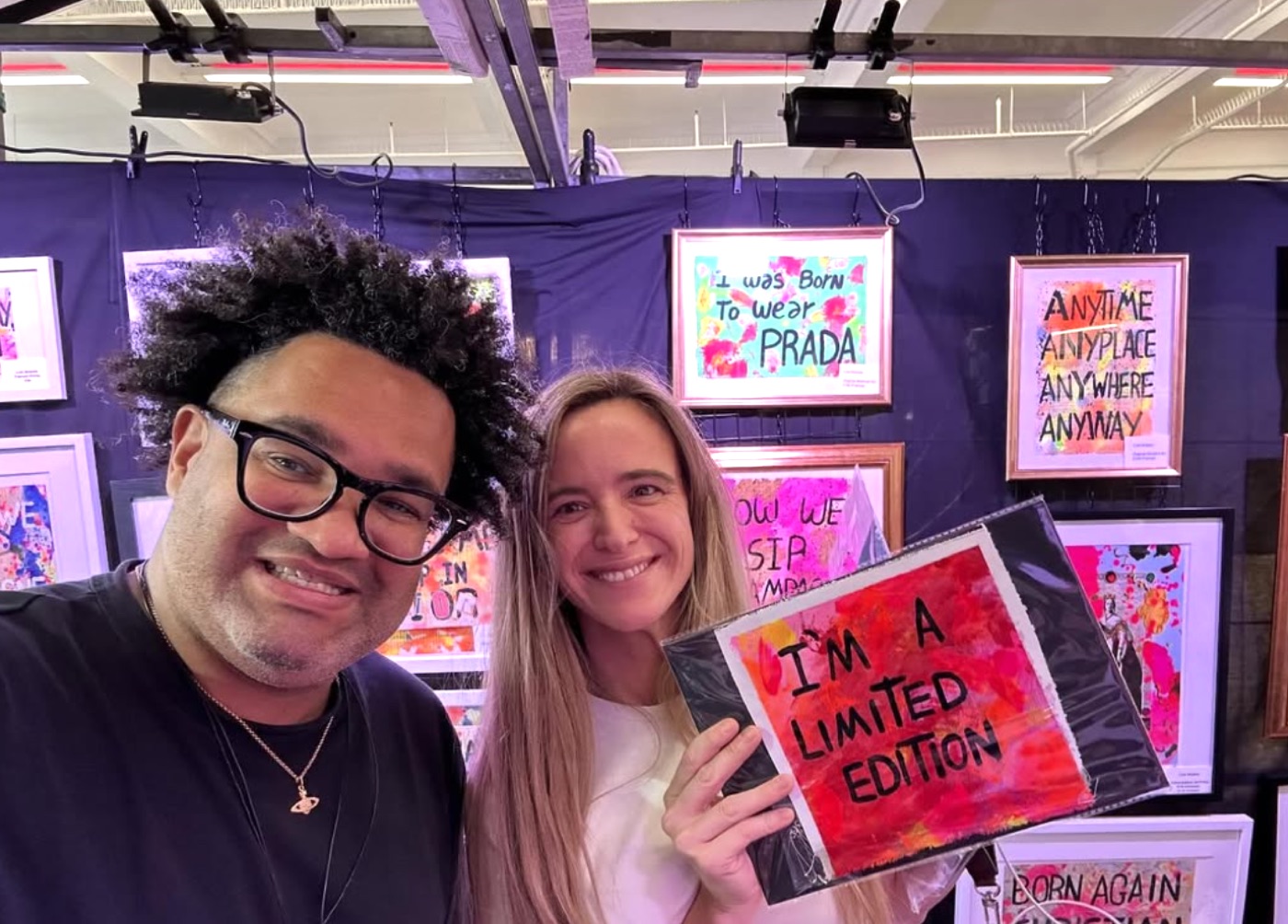 A collector with I'm A Limited Edition at Luis Alvarez's stall